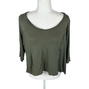 Anthropologie W5 Dark Green Scoop Neck Top Size L